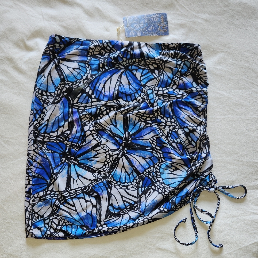 Toluca Brand Blue Butterfly Print Swim Cover Up / Skirt - Large